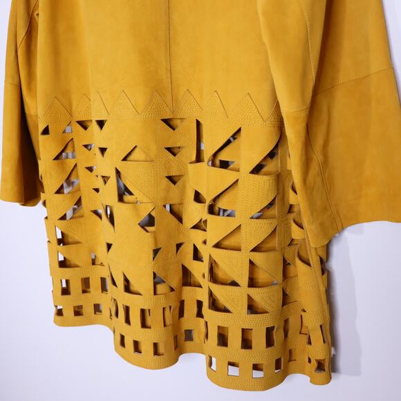 LAFAYETTE 148 NEW Clyde Laser Cut Suede Jacket Spiced Honey Yellow Women's XL - Picture 8 of 12